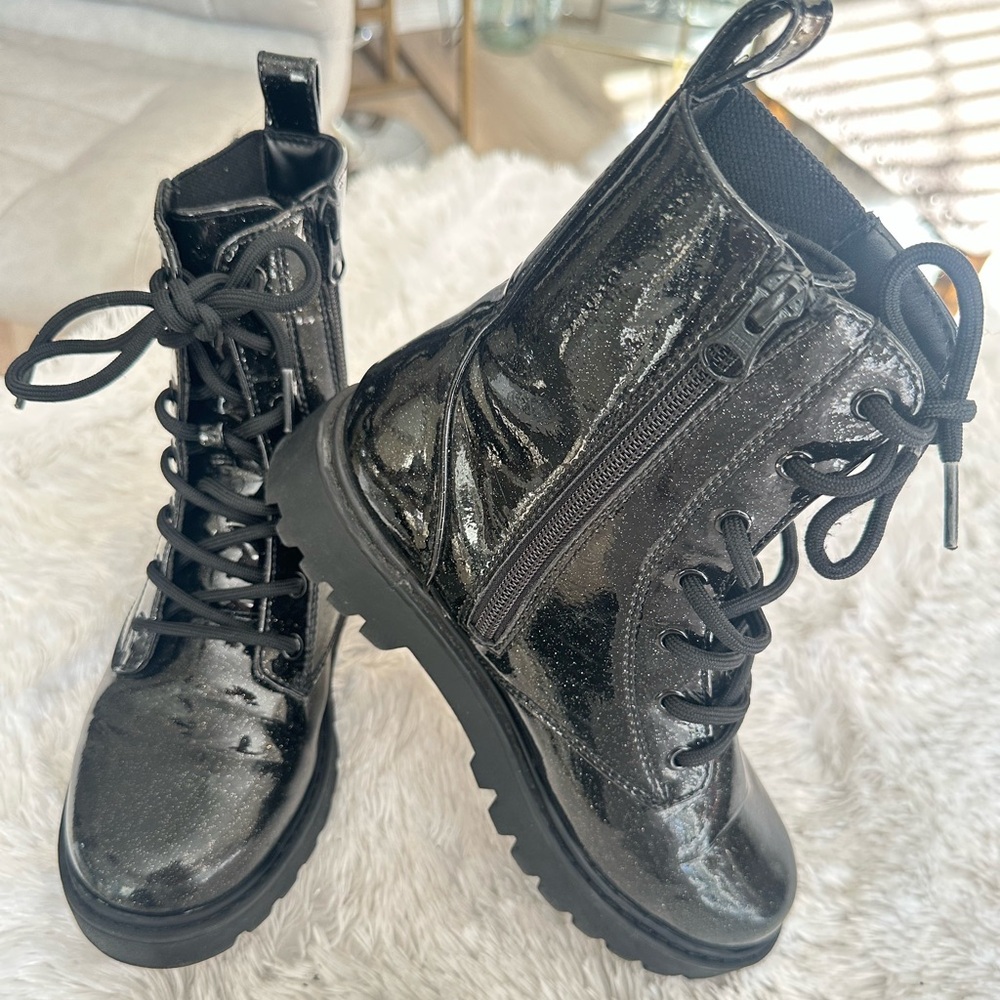 Glitter Black Lace-Up Ankle Boots